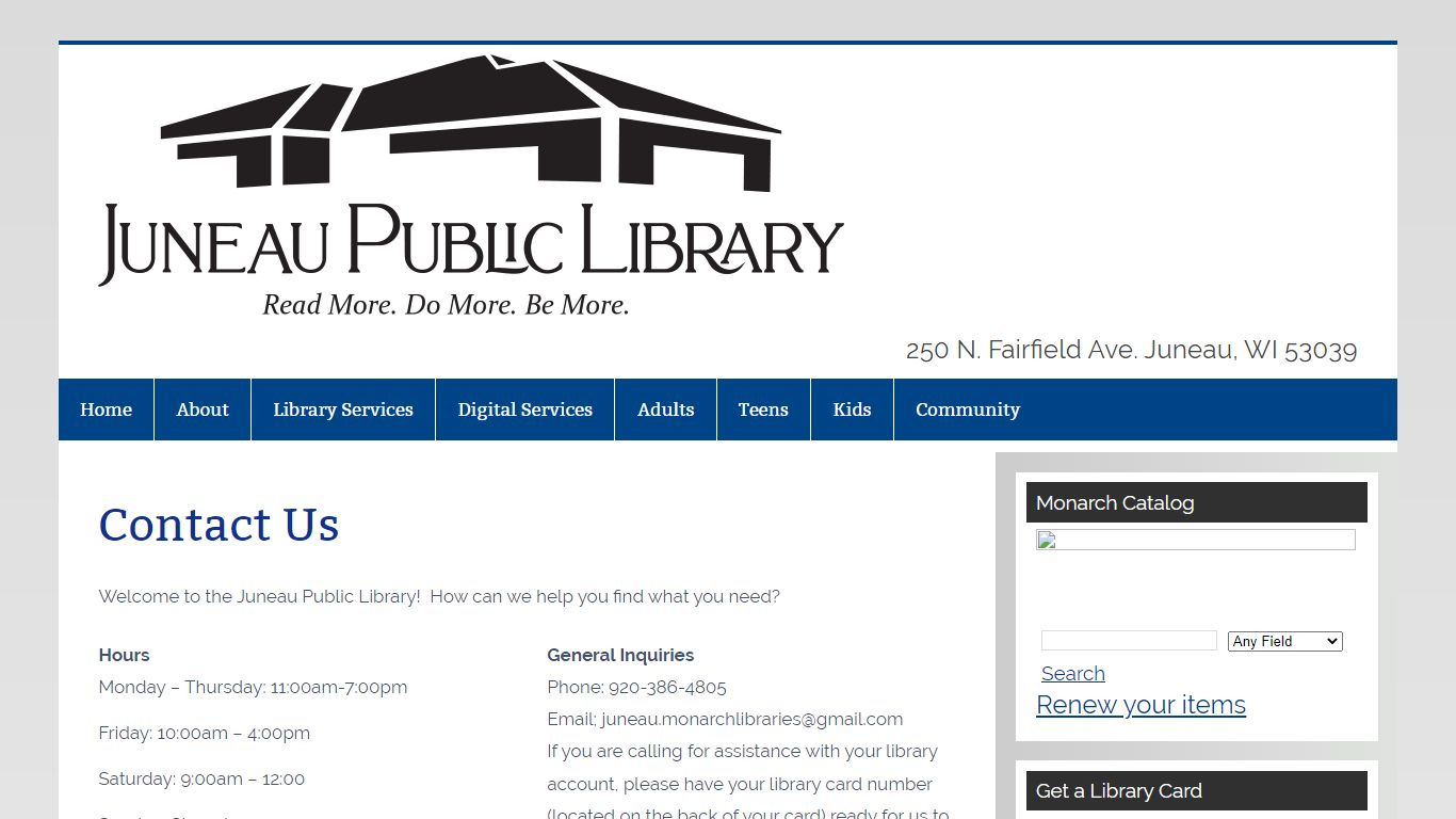 Contact Us – 250 N. Fairfield Ave Juneau, WI 53039